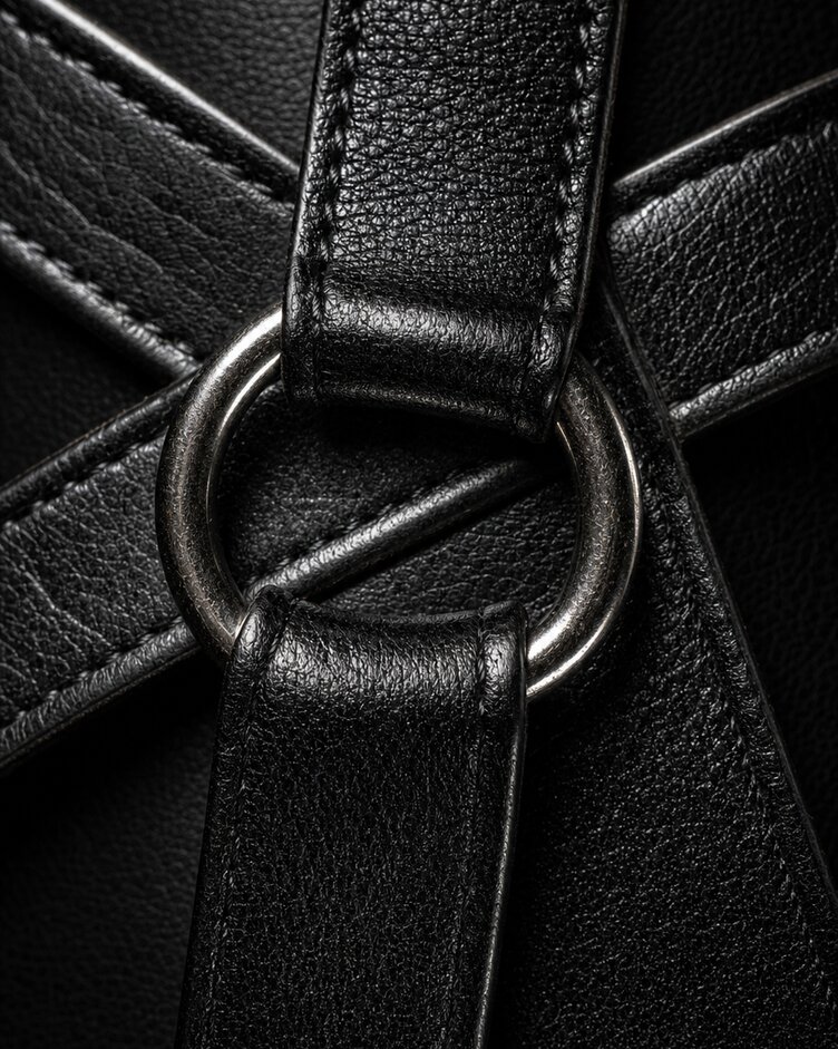 Leather fashion and gold-toned editorial details